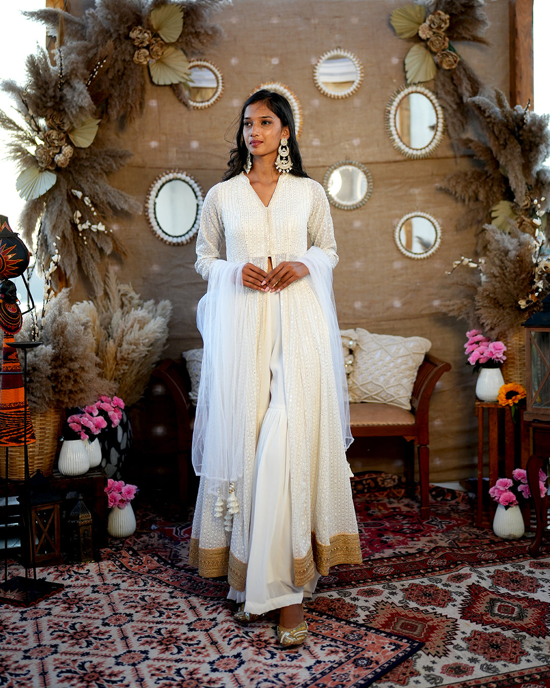 Cream White sharara suit set