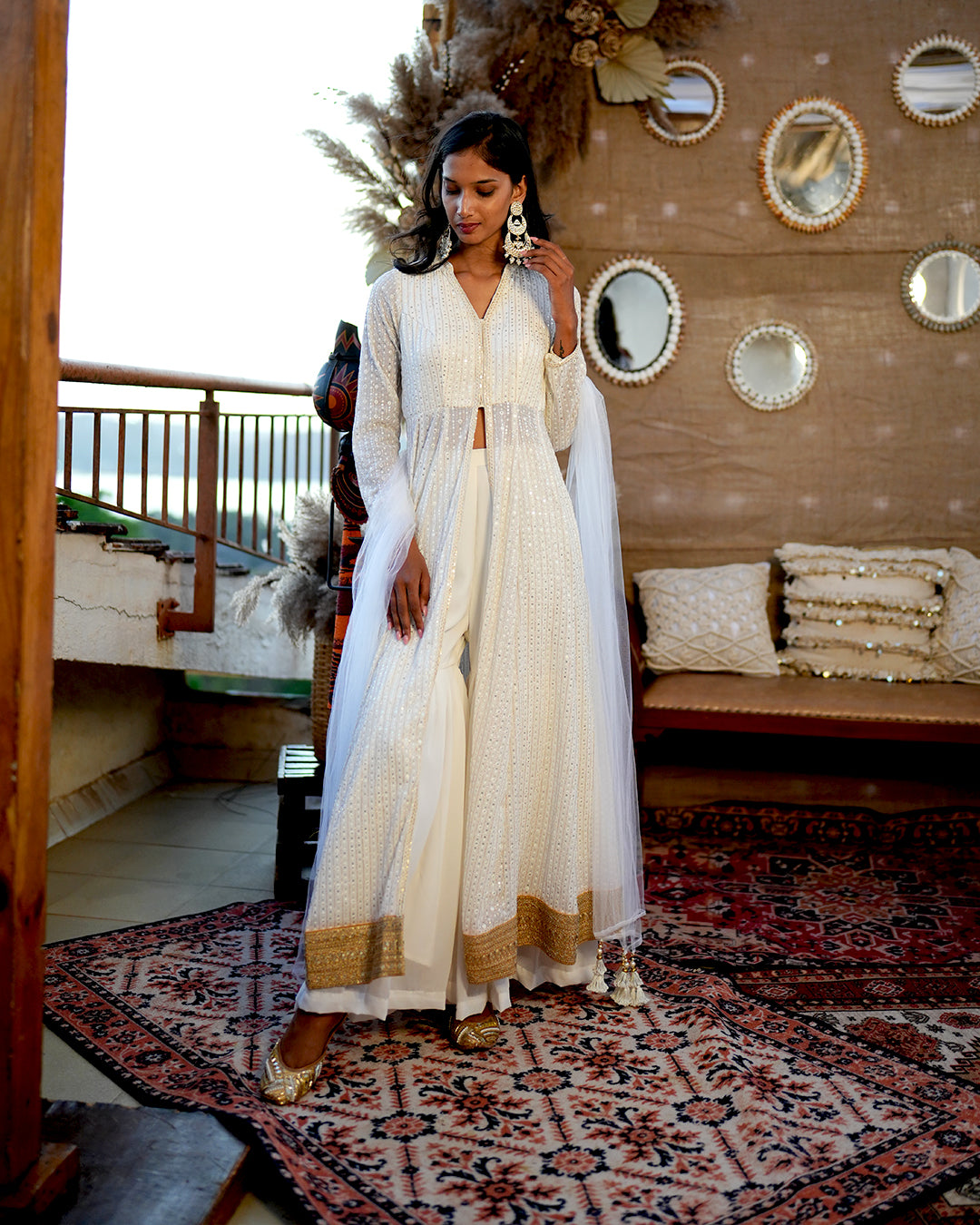Cream White sharara suit set