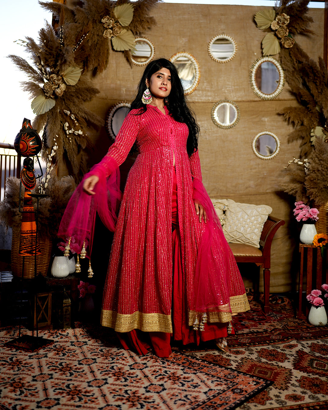 Fuchsia Pink sharara suit set