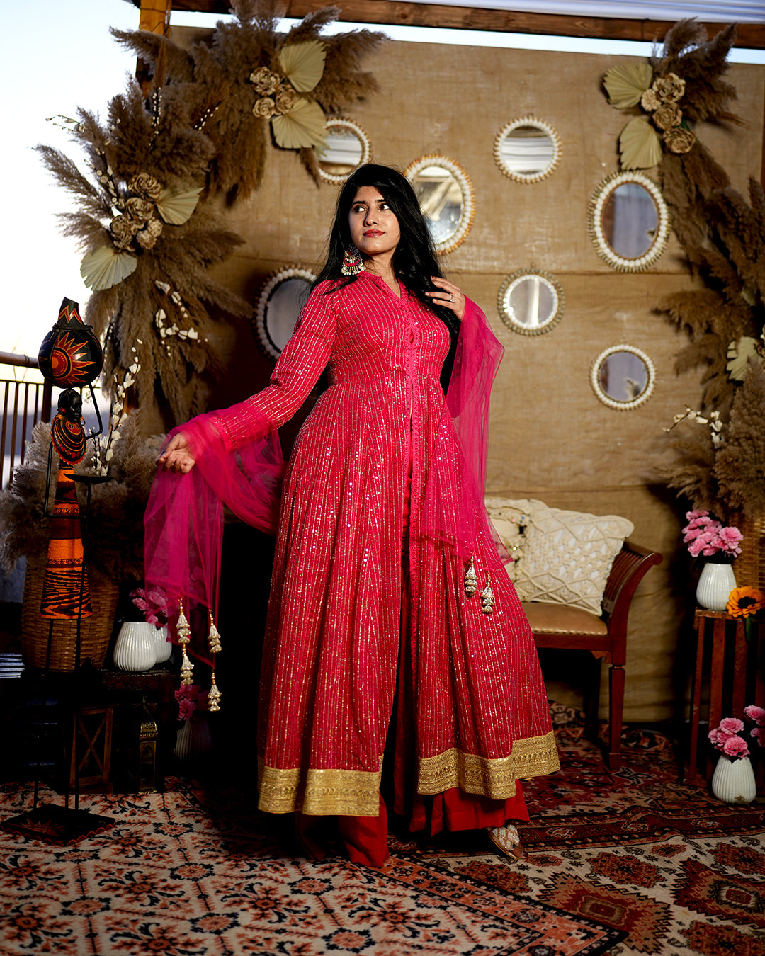 Fuchsia Pink sharara suit set