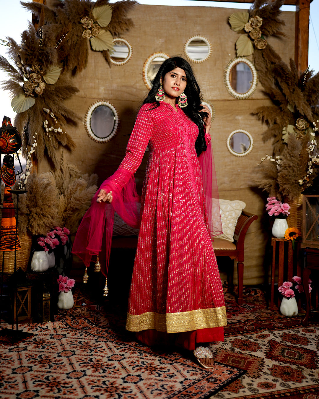 Fuchsia Pink sharara suit set