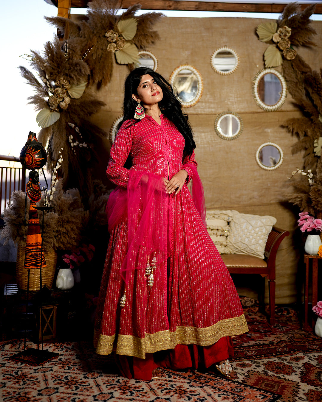 Fuchsia Pink sharara suit set