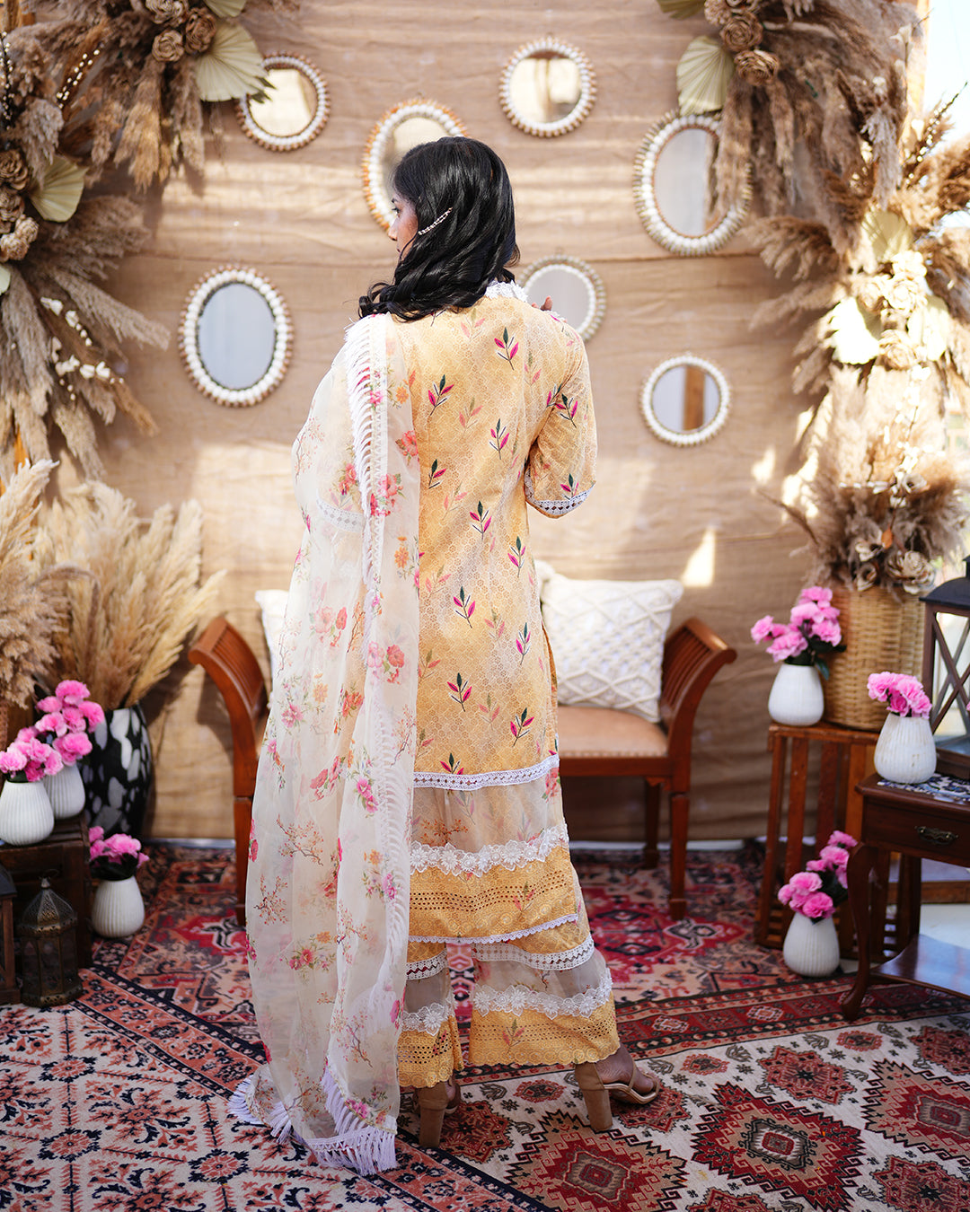 Sunrise Yellow Pure cotton bell sleeves salwar suit