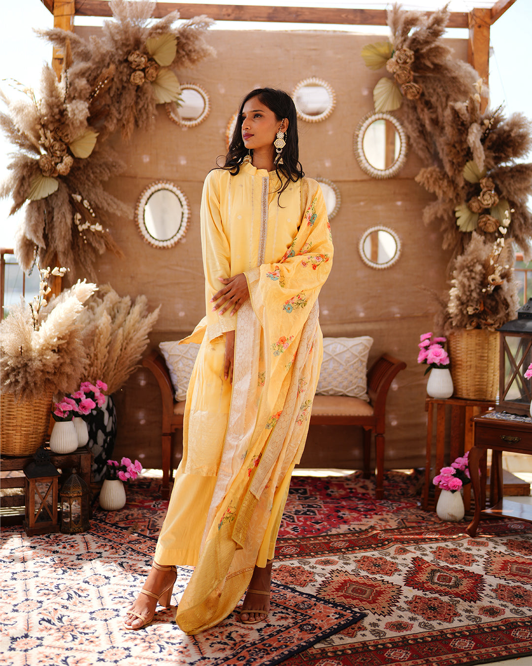 Metal yellow pure cotton silk weaving salwar kameez set