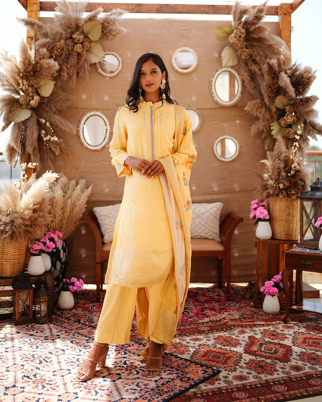 Metal yellow pure cotton silk weaving salwar kameez set