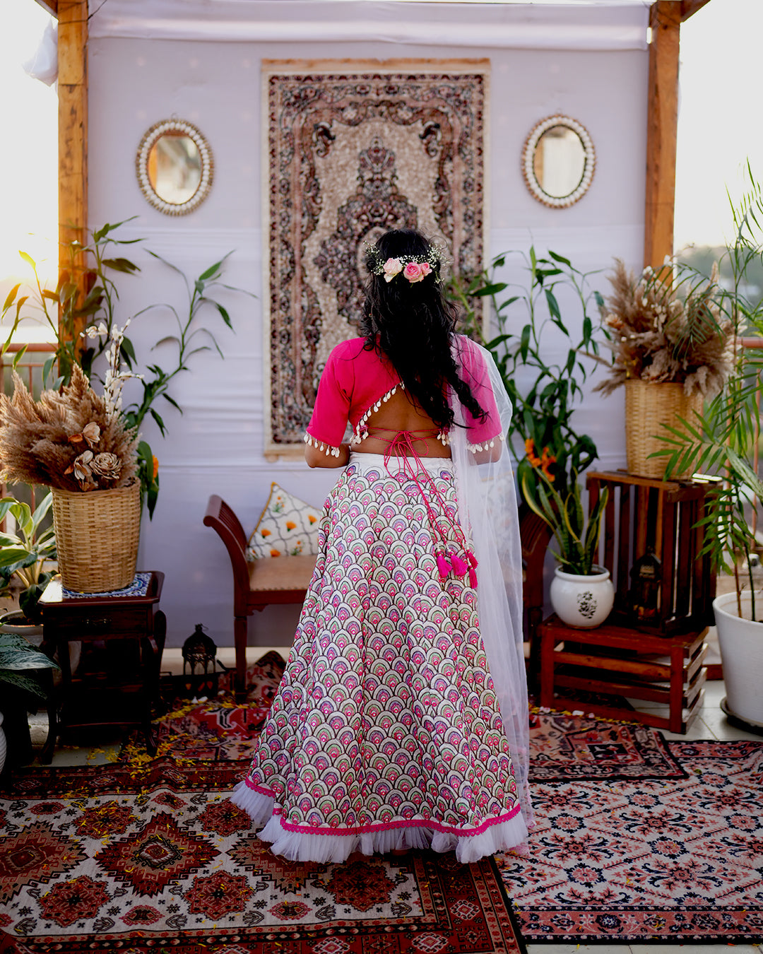 Pink peacock lehenga set