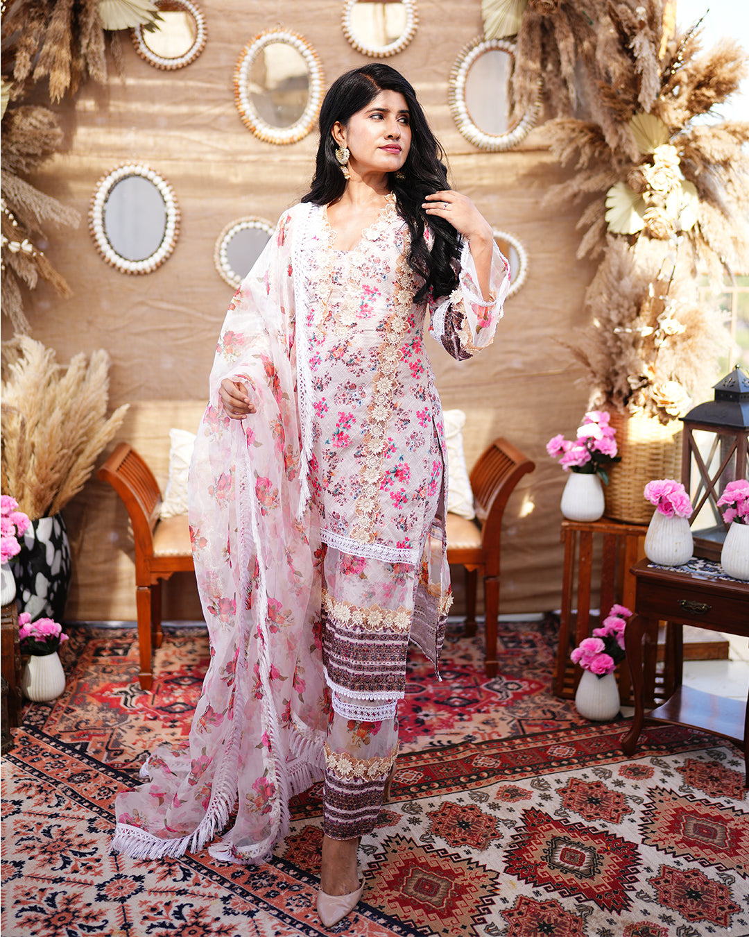Dusky Mud Brown Pure cotton thread work Salwar Suit