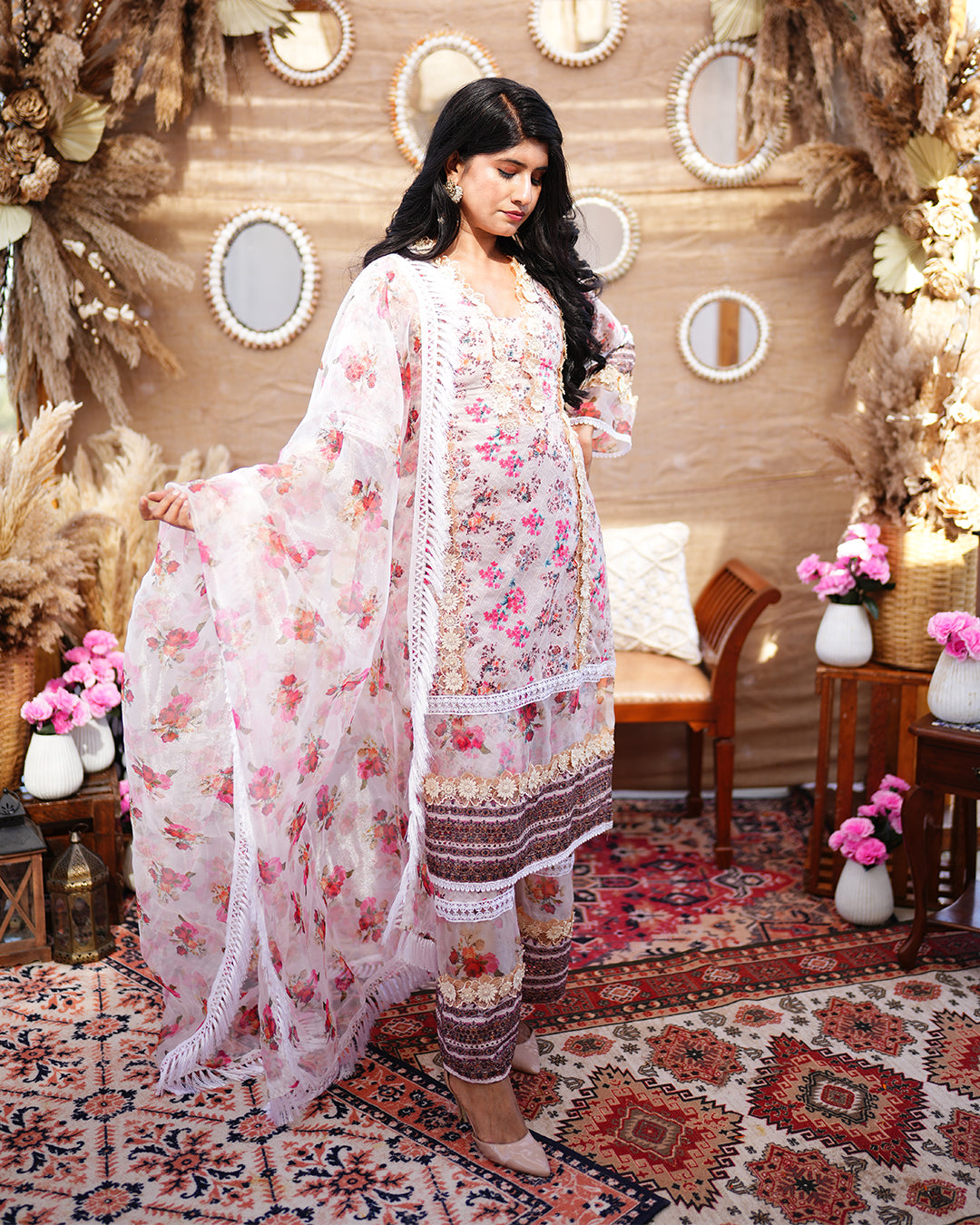 Dusky Mud Brown Pure cotton thread work Salwar Suit