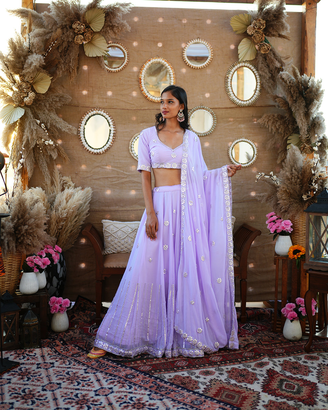 Lavender Illusion Mirror cut work Lehenga