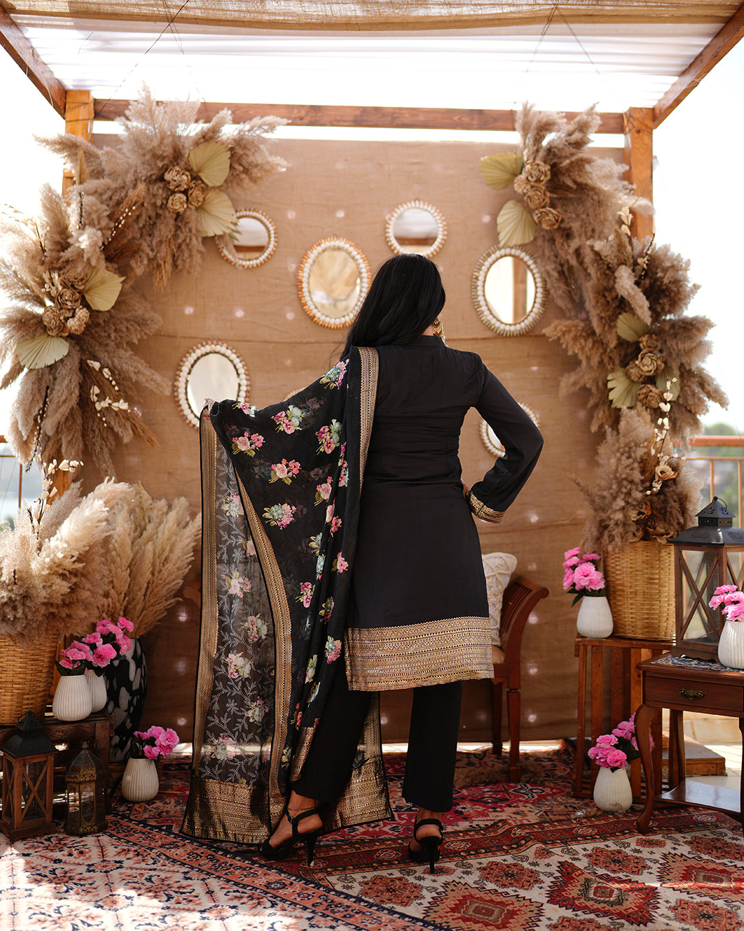 Metal black pure cotton silk weaving salwar kameez set