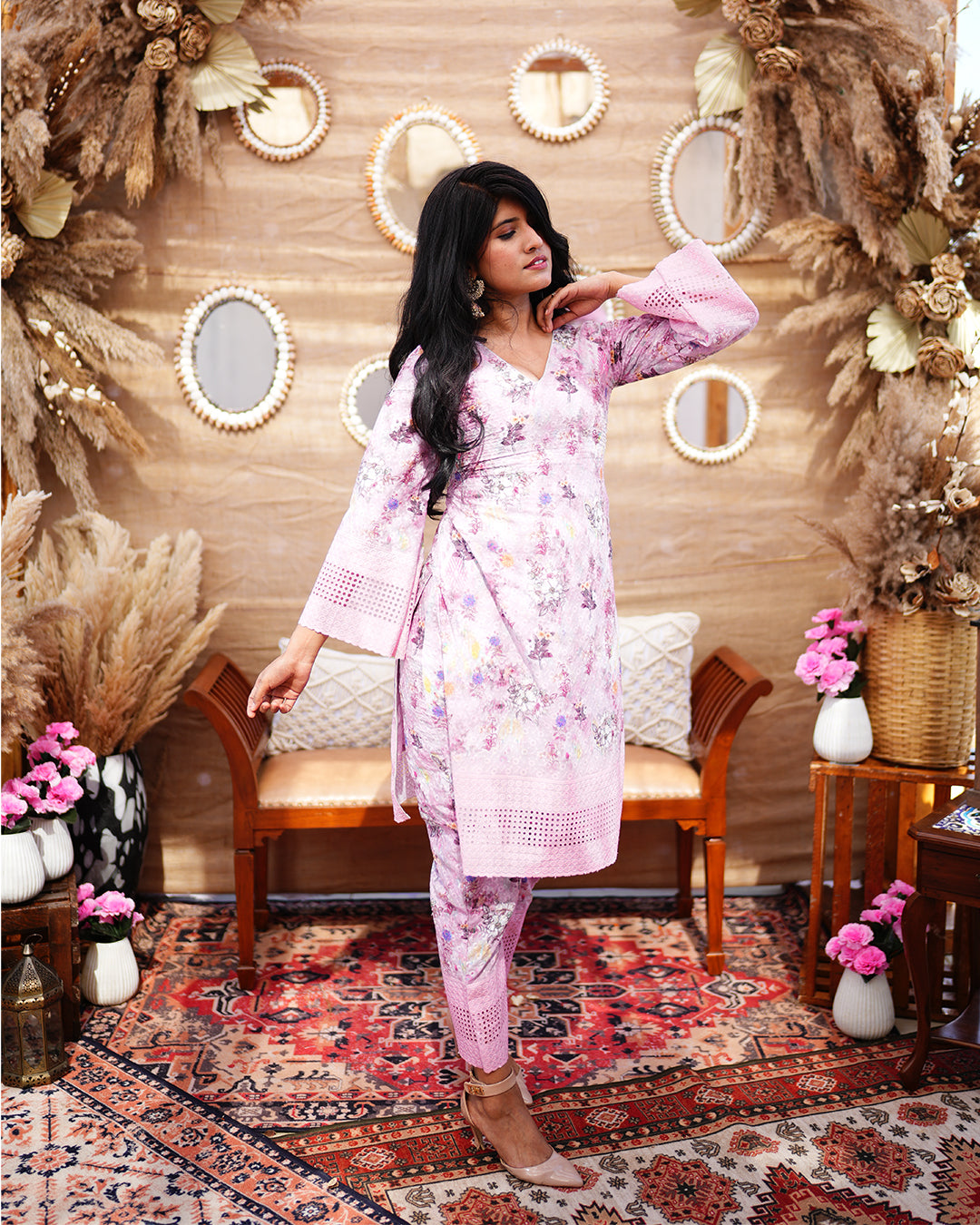 Laminate Pink cotton Salwar suit with Digital prints