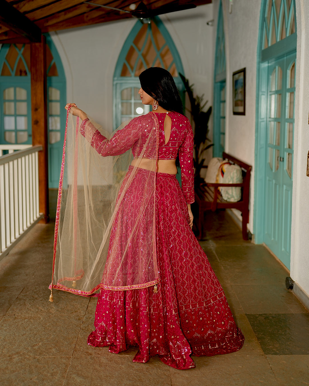 Deep pink Heavy embroidered lehenga set