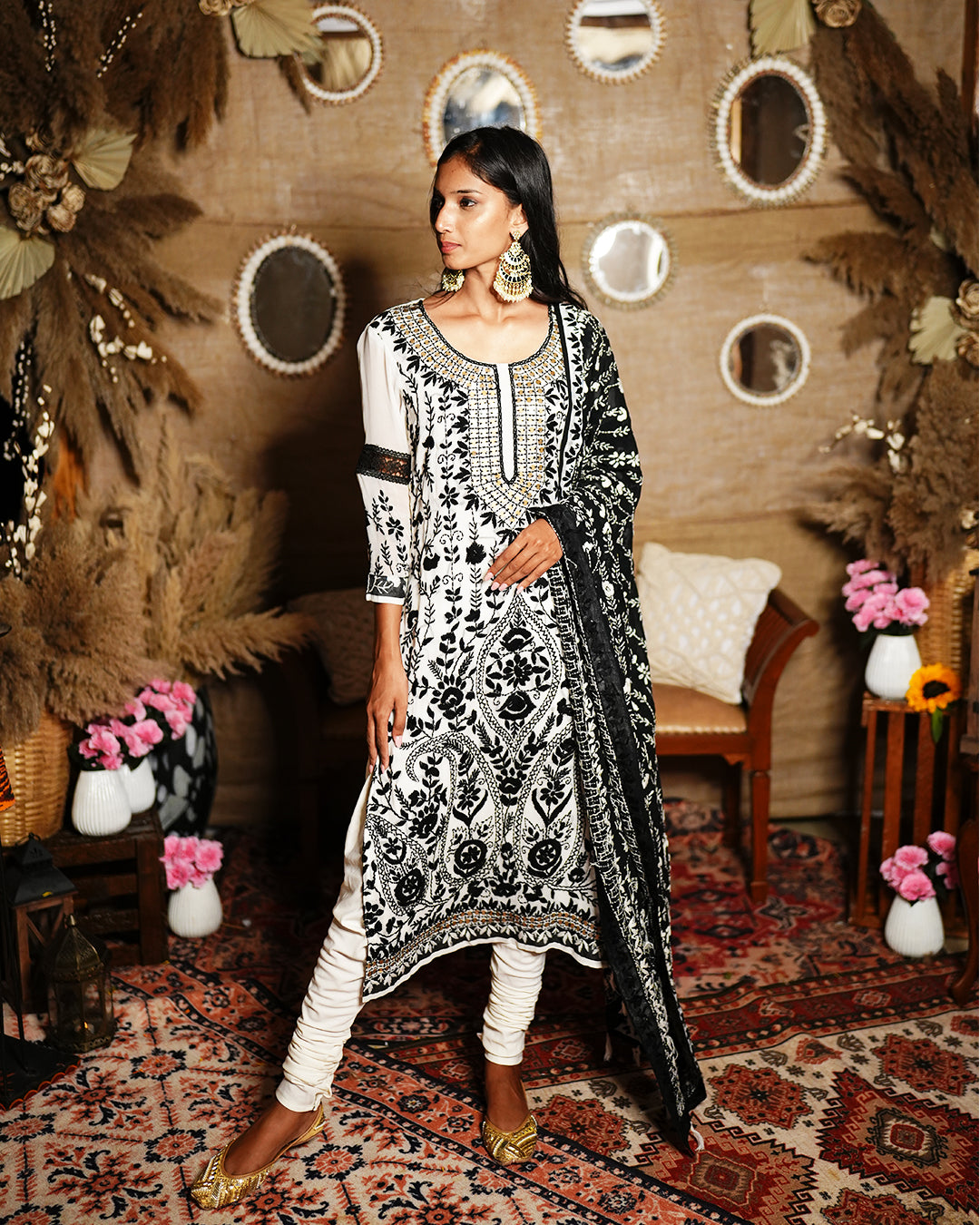 White viscose georgette chikankari salwar suit