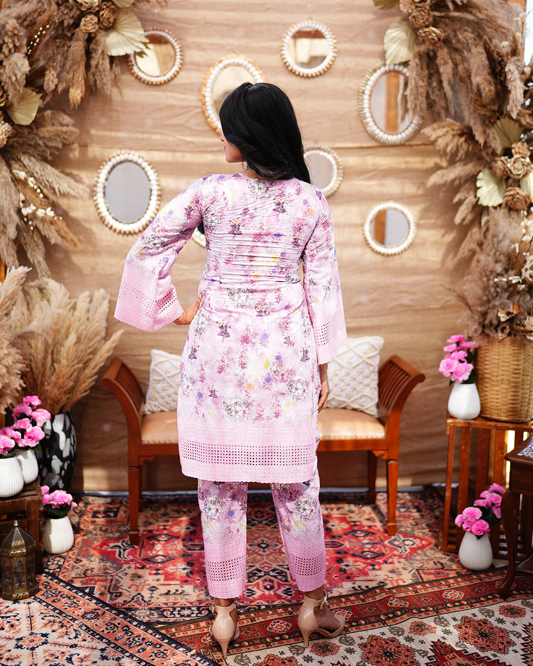 Laminate Pink cotton Salwar suit with Digital prints