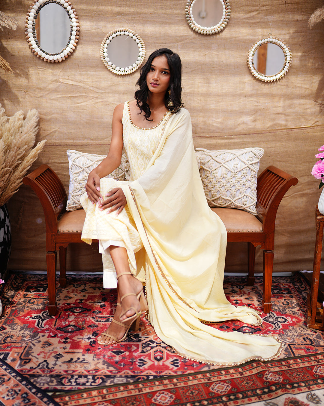 Powder yellow cotton chikankari salwar suit