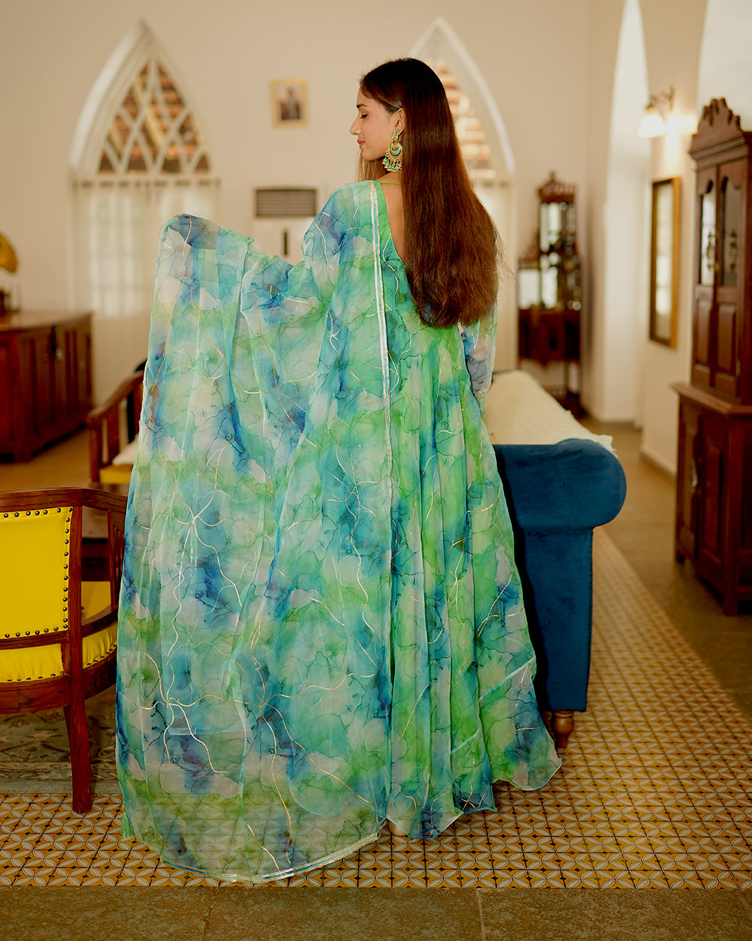 Light green organza anarkali