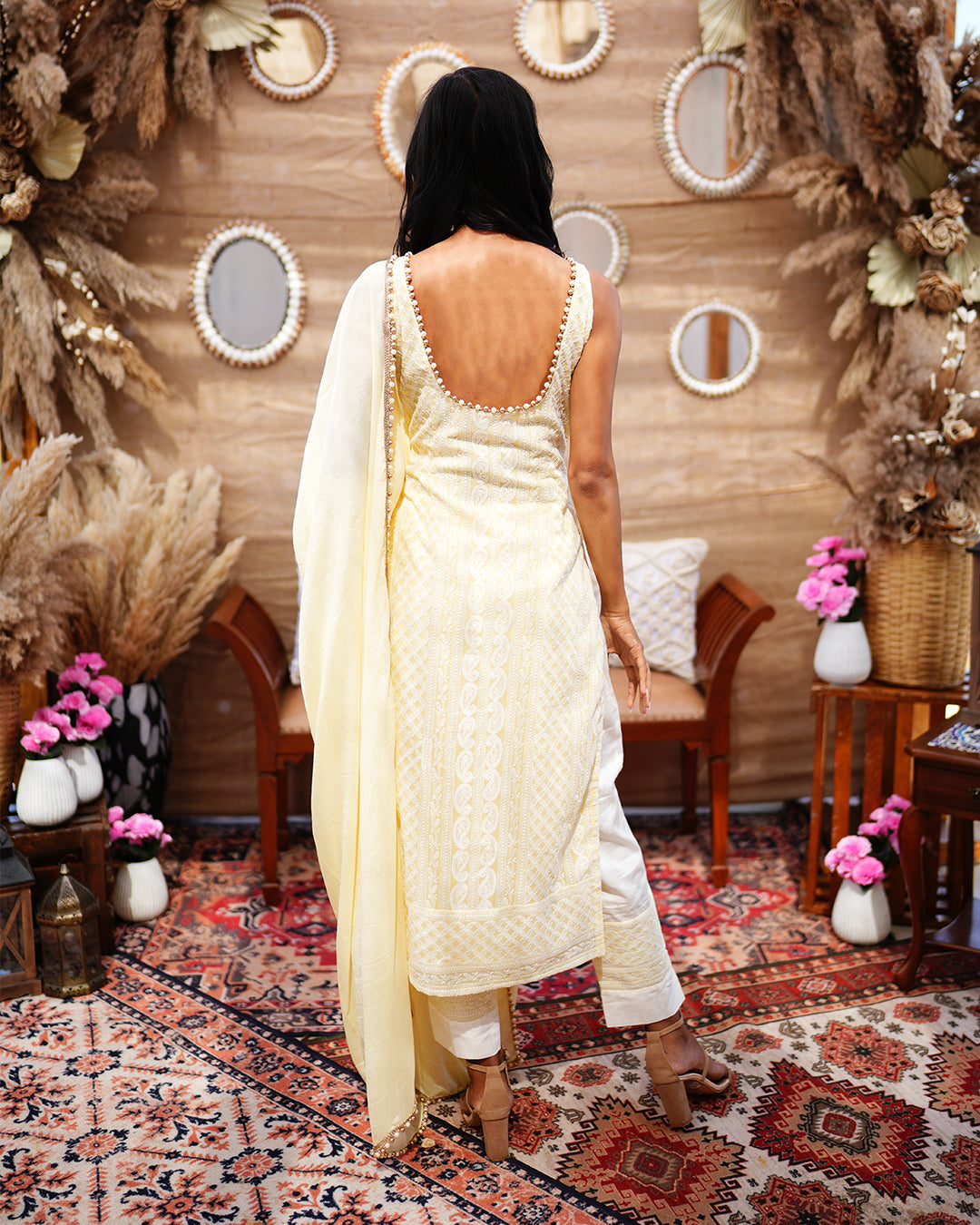 Powder yellow cotton chikankari salwar suit