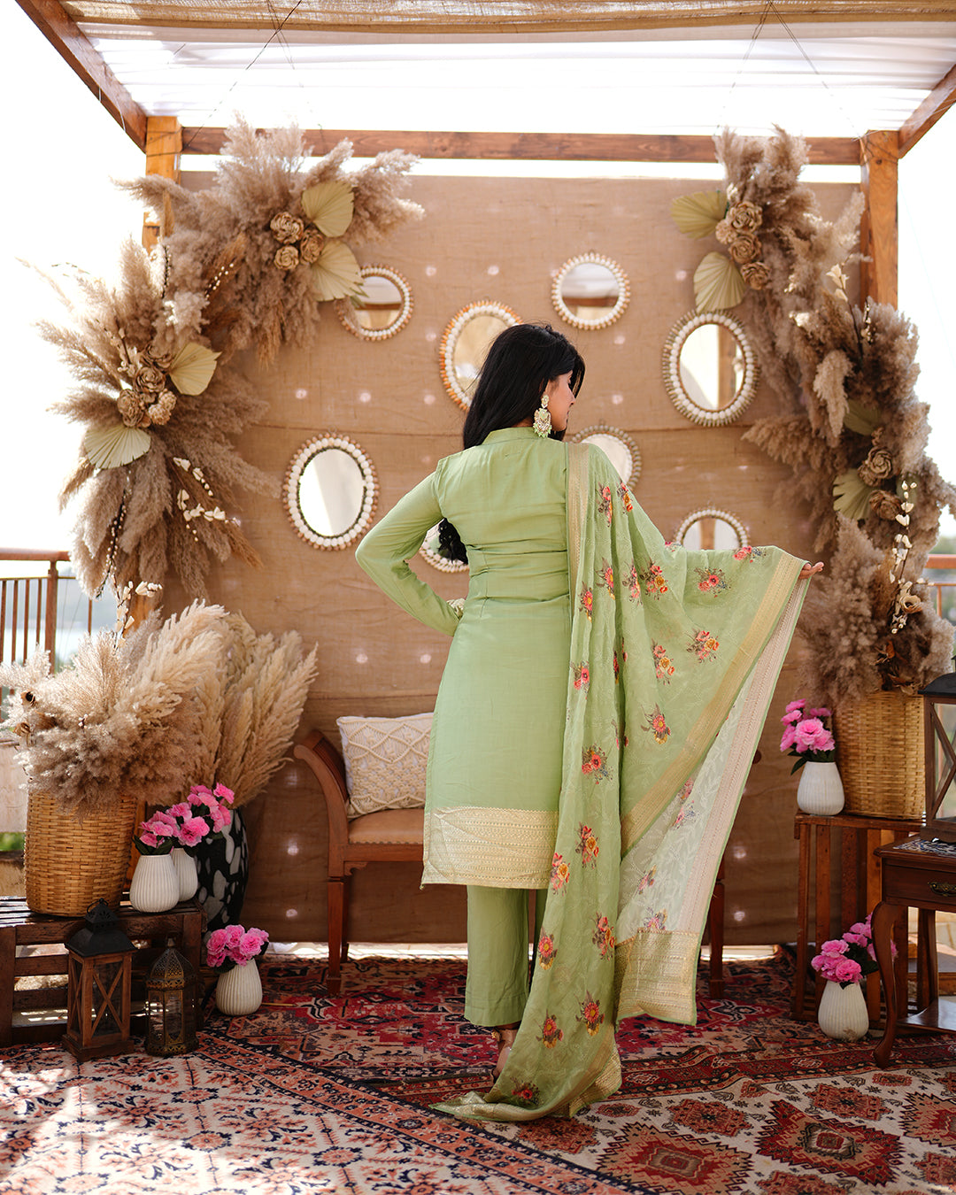 Metal olive green pure cotton silk weaving salwar kameez set