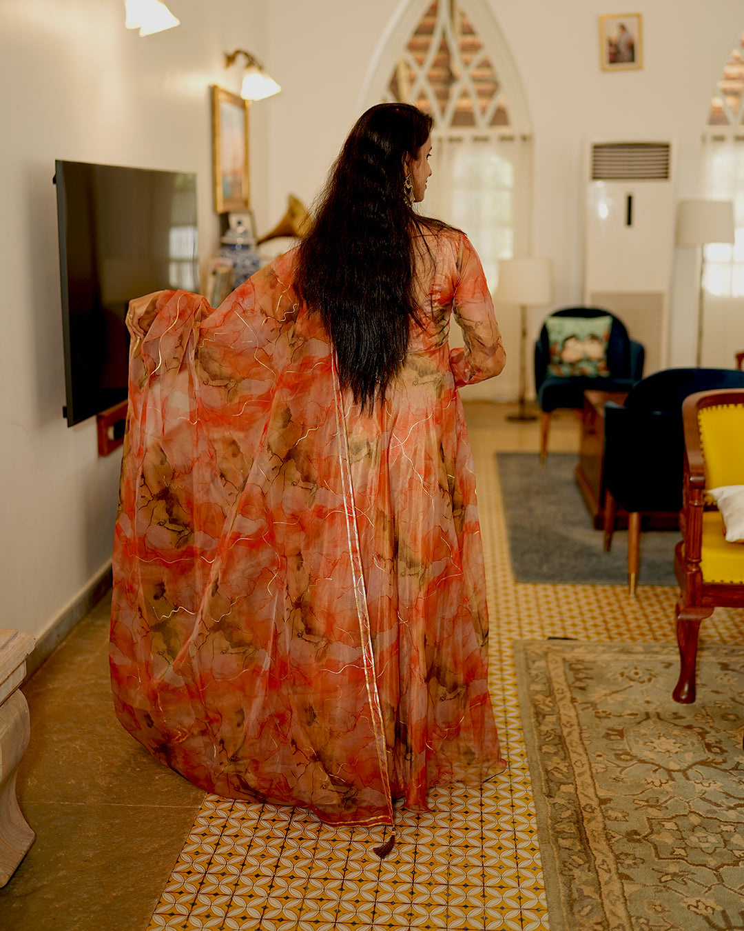 Light brown organza anarkali