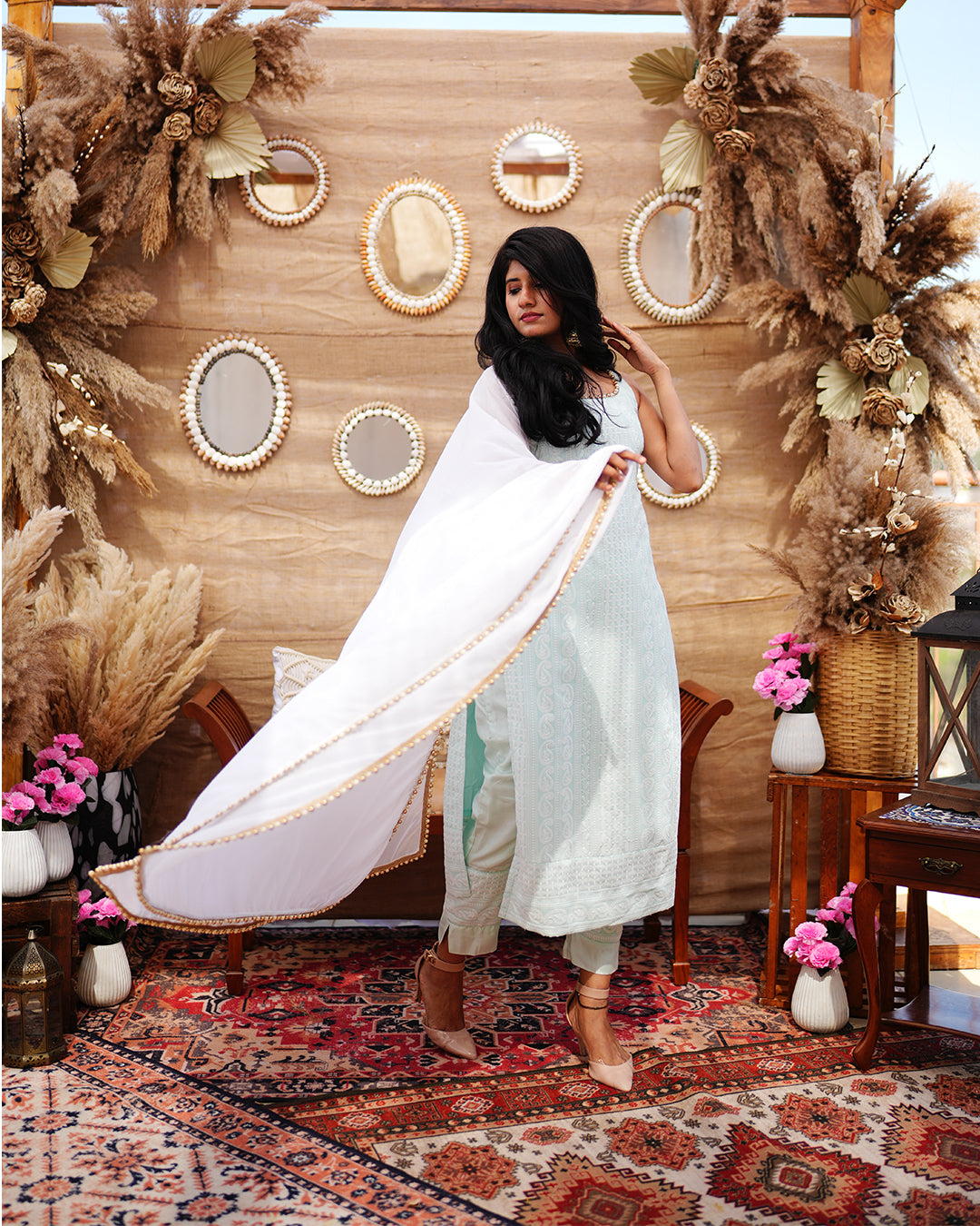 Mint green cotton chikankari salwar suit