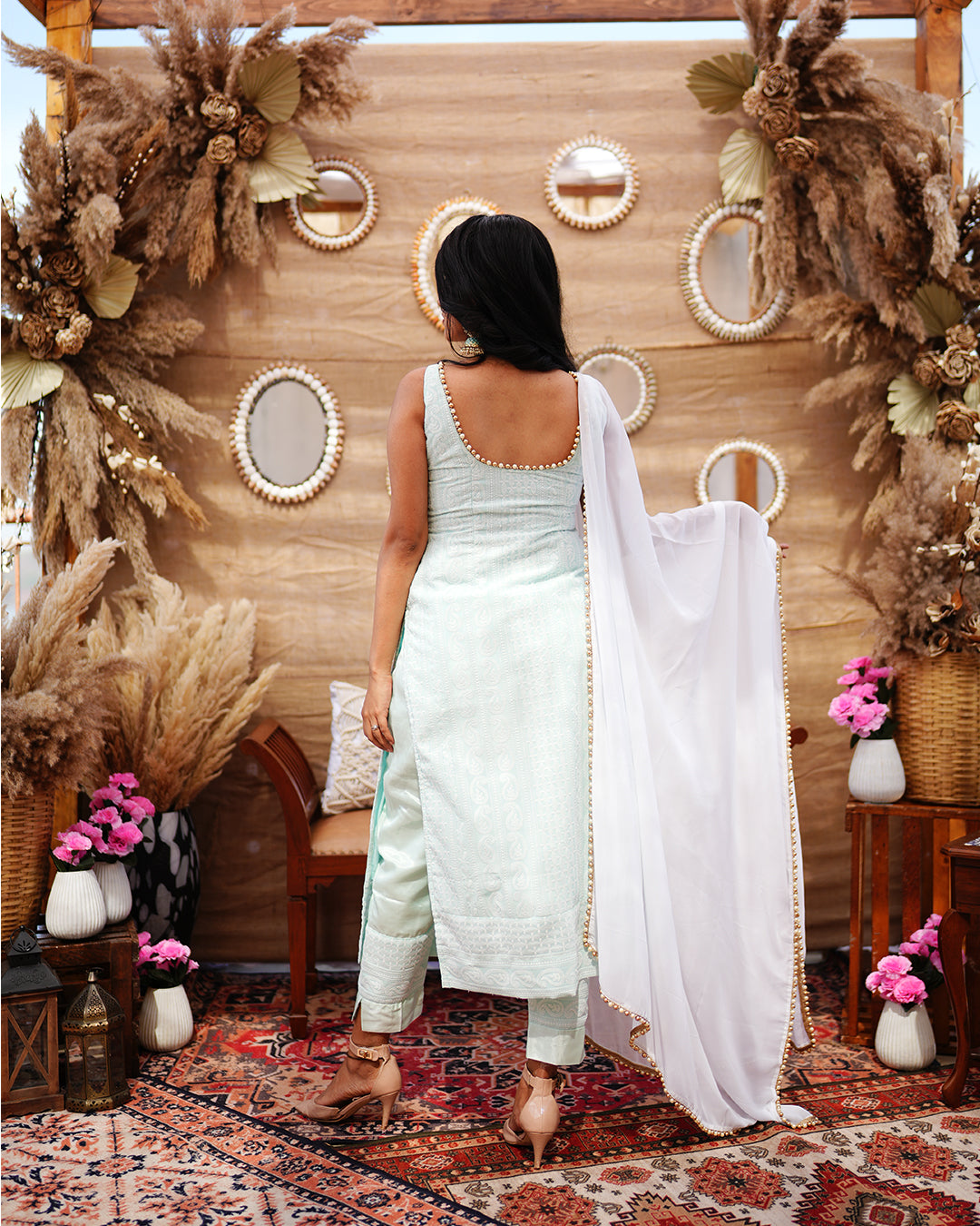 Mint green cotton chikankari salwar suit