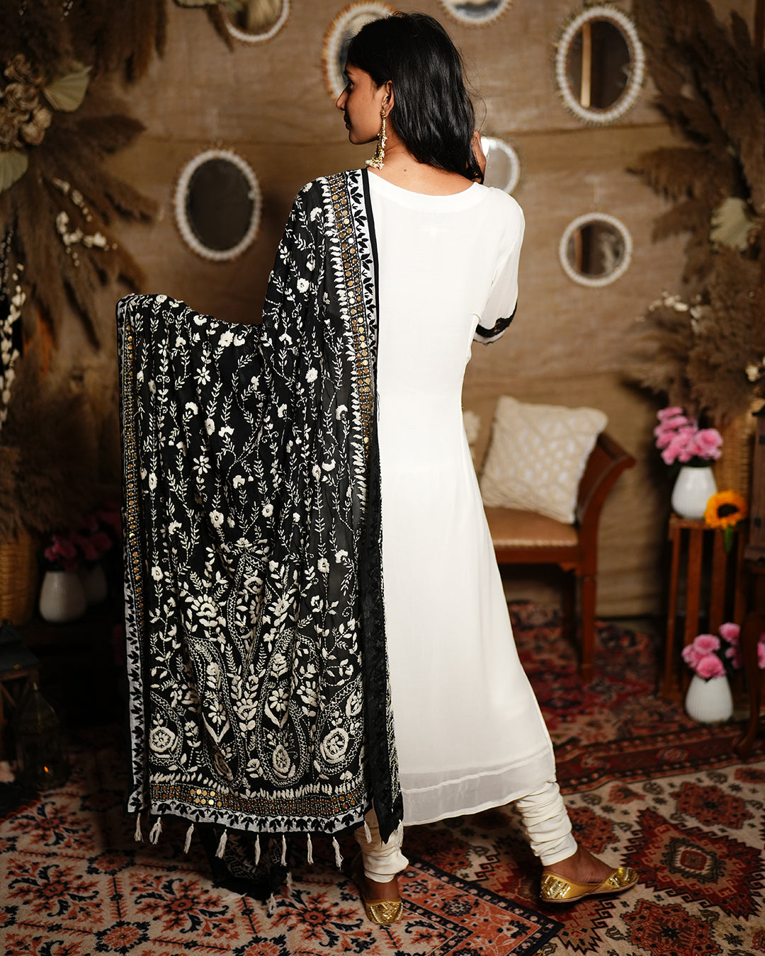 White viscose georgette chikankari salwar suit