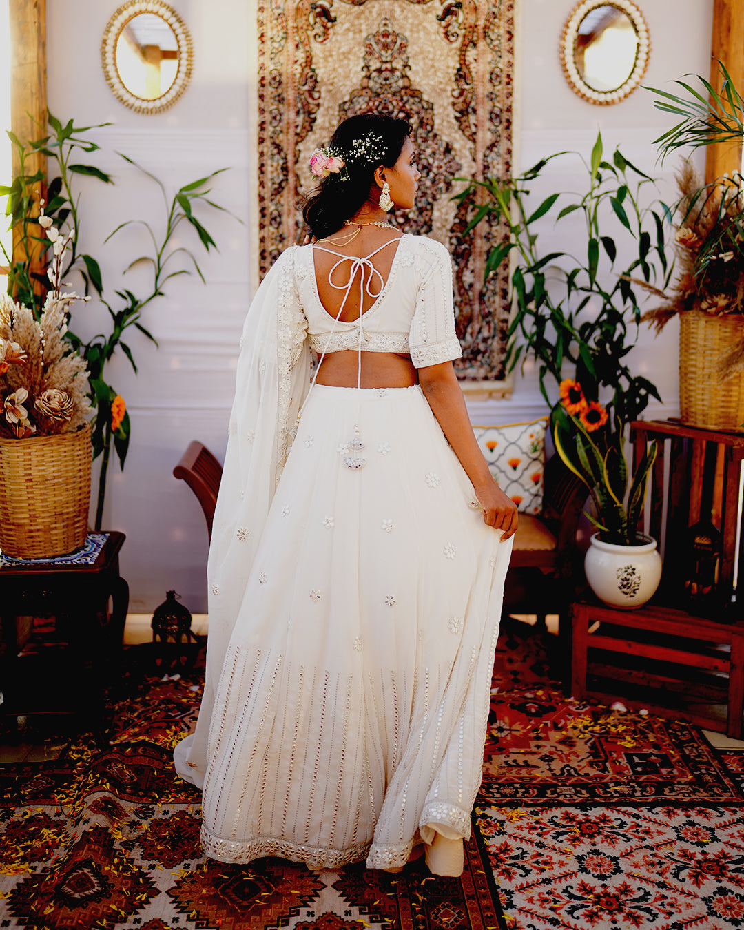 Oyster white Illusion Mirror cut work Lehenga