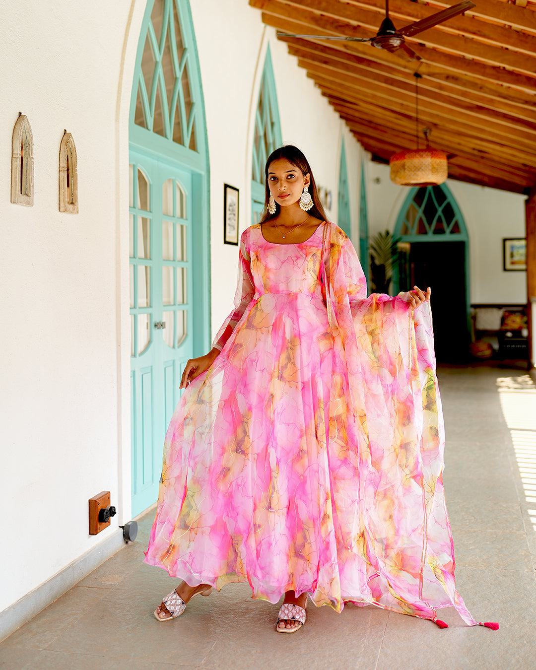 Baby Pink organza anarkali