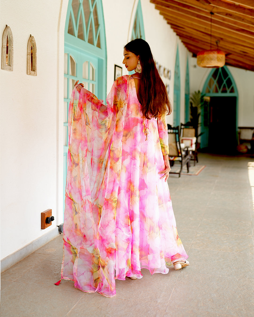 Baby Pink organza anarkali
