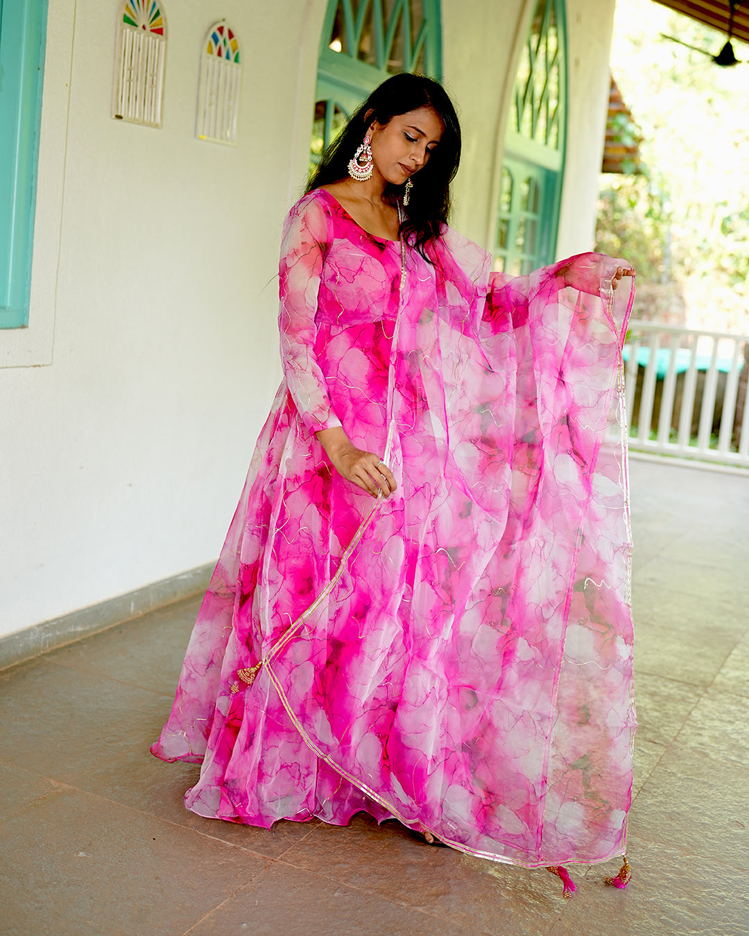 Magenta pink organza anarkali