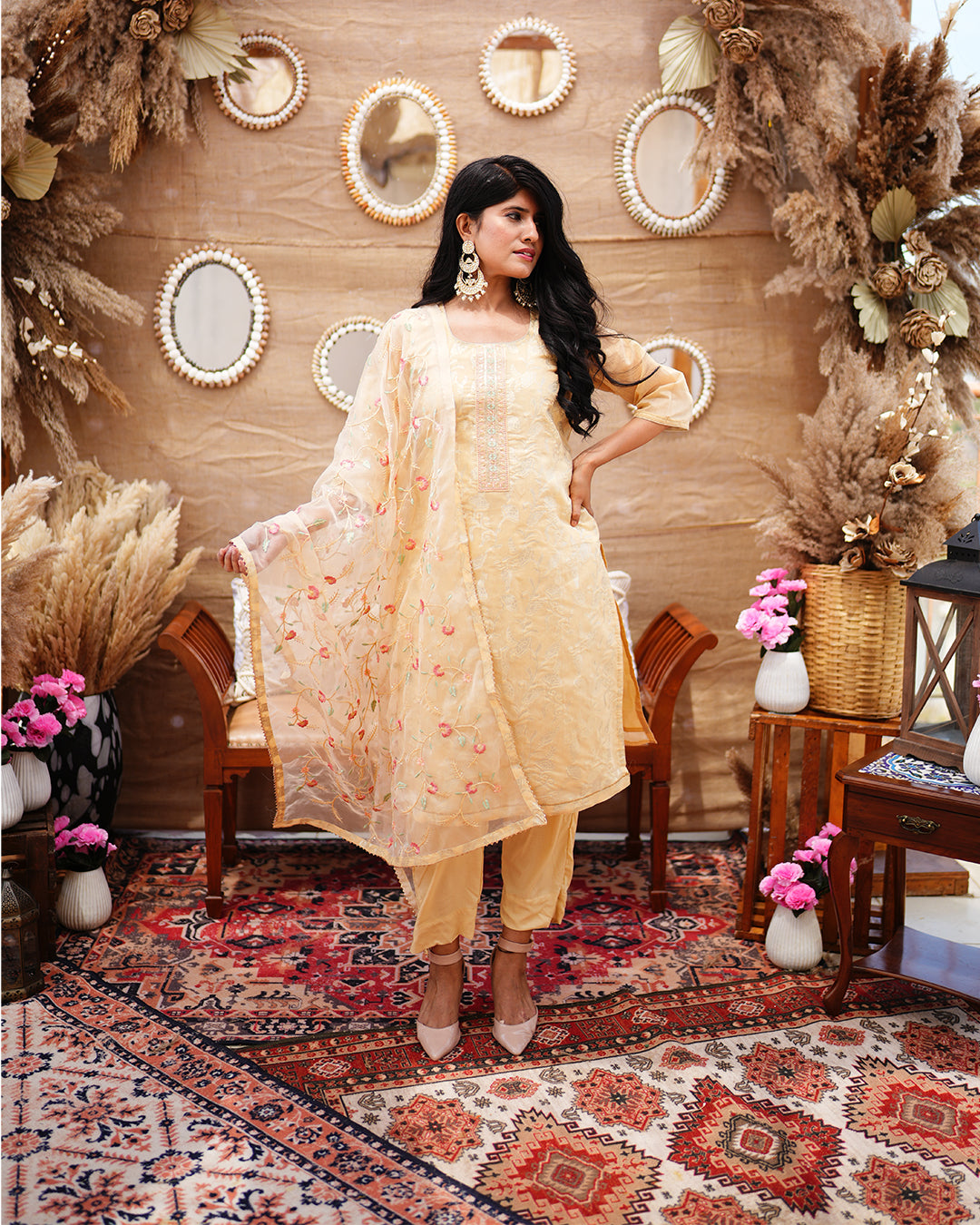 Gold yellow Chanderi Cotton Salwar suit