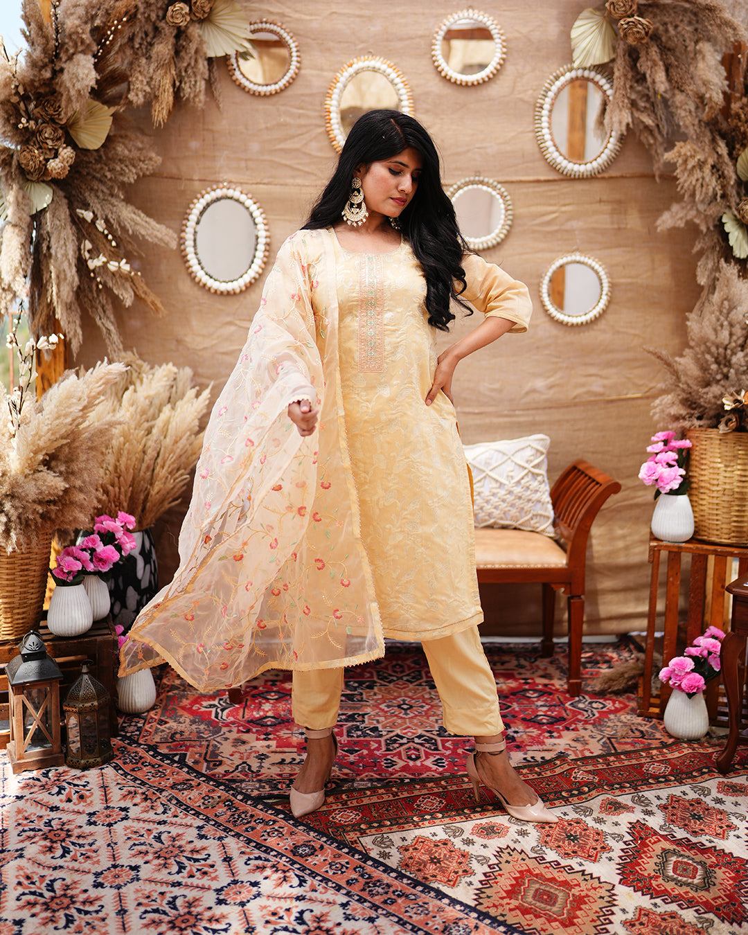 Gold yellow Chanderi Cotton Salwar suit