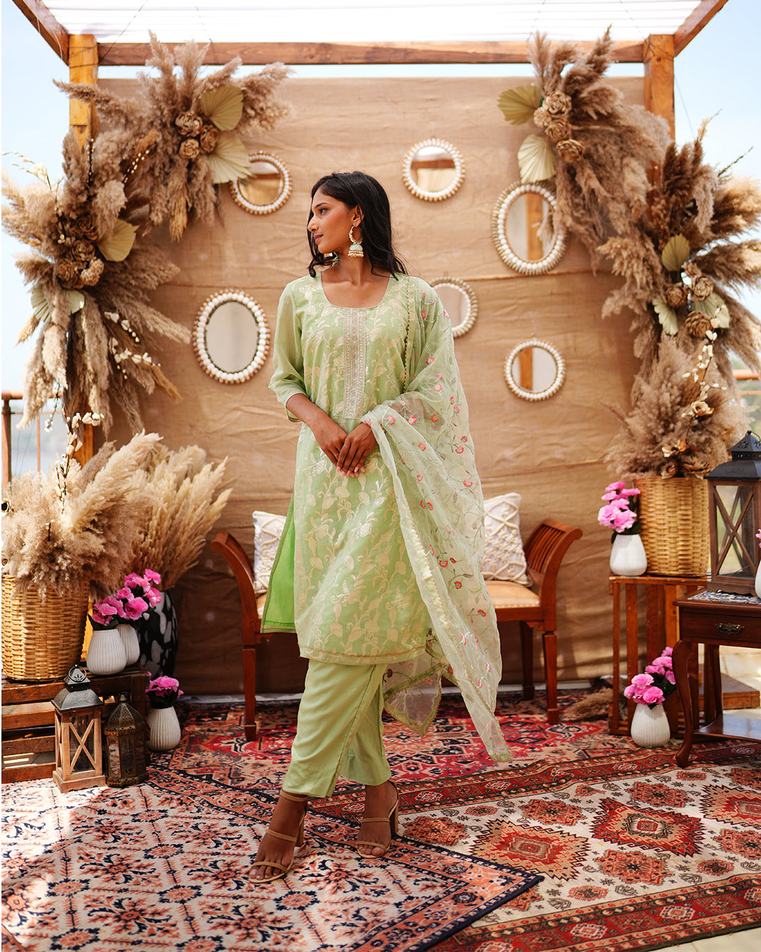 Sage Green Chanderi Cotton salwar suit