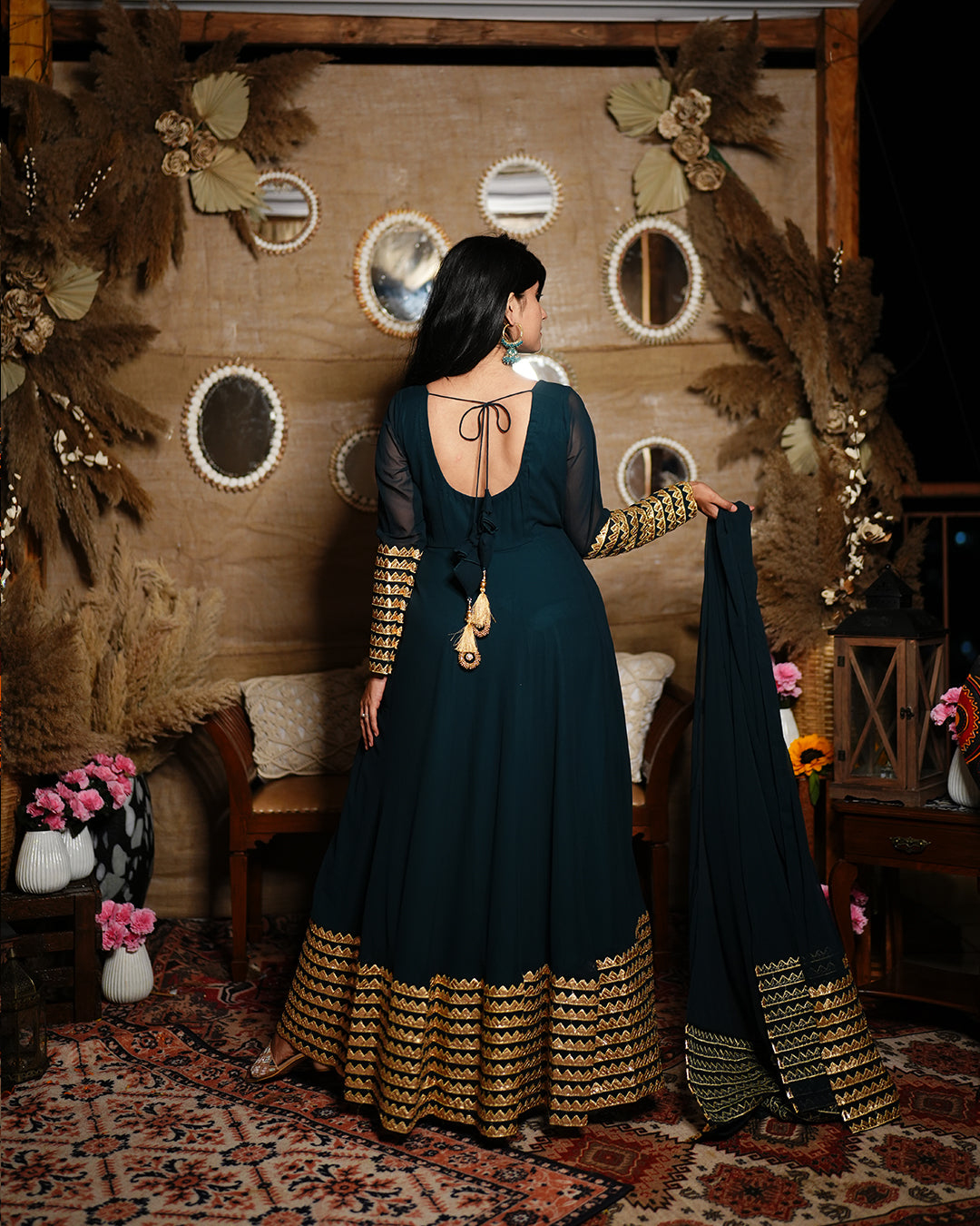 Emerald green georgette Anarkali