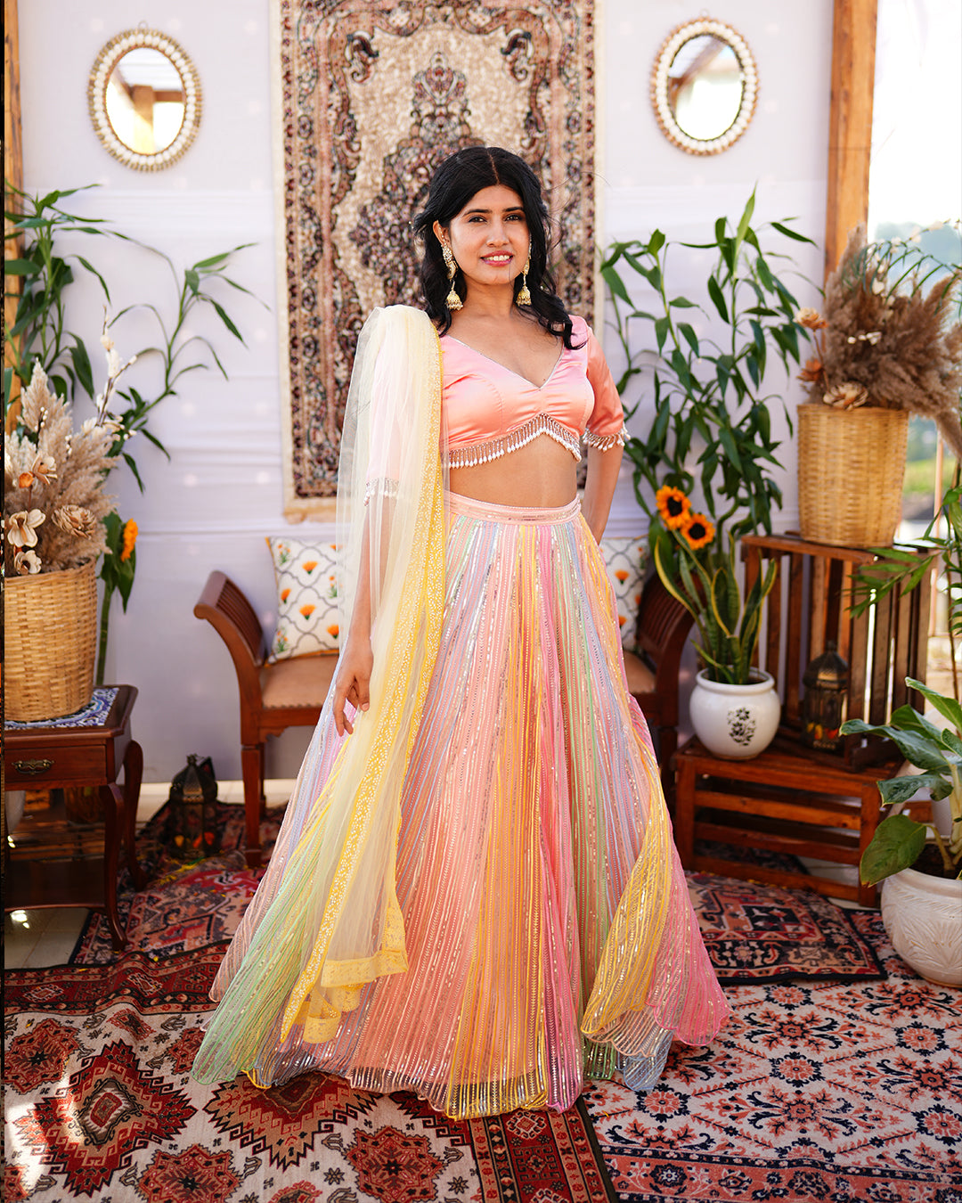 Multi colour Thread sequence work lehenga