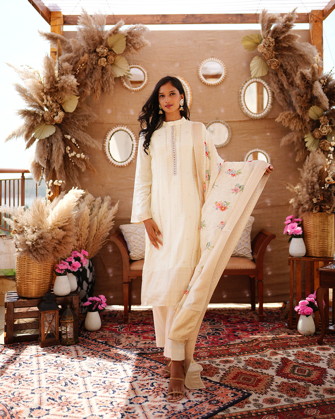 Metal white pure cotton silk weaving salwar kameez set