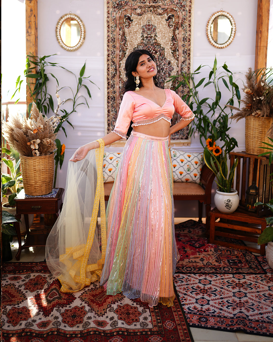 Multi colour Thread sequence work lehenga