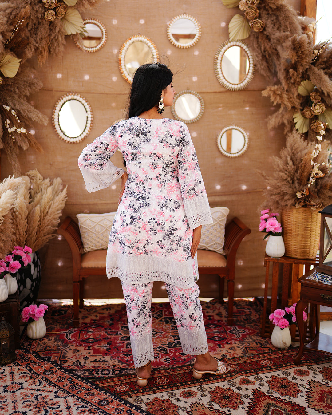 Light Ash grey with Pink dash cotton salwar suit