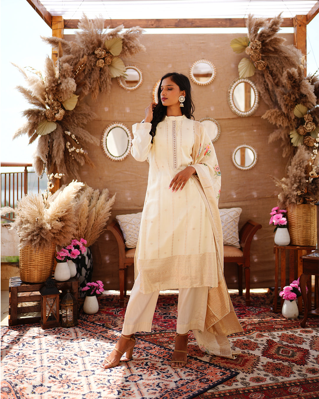 Metal white pure cotton silk weaving salwar kameez set