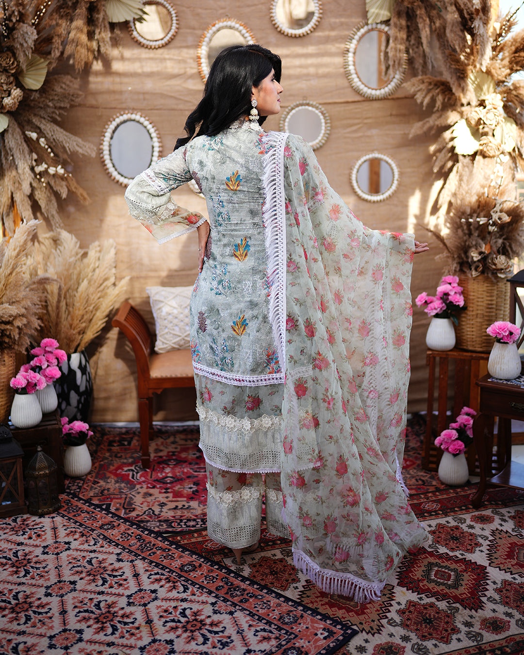 Pistachio green Pure Cotton bell sleeves Salwar suit