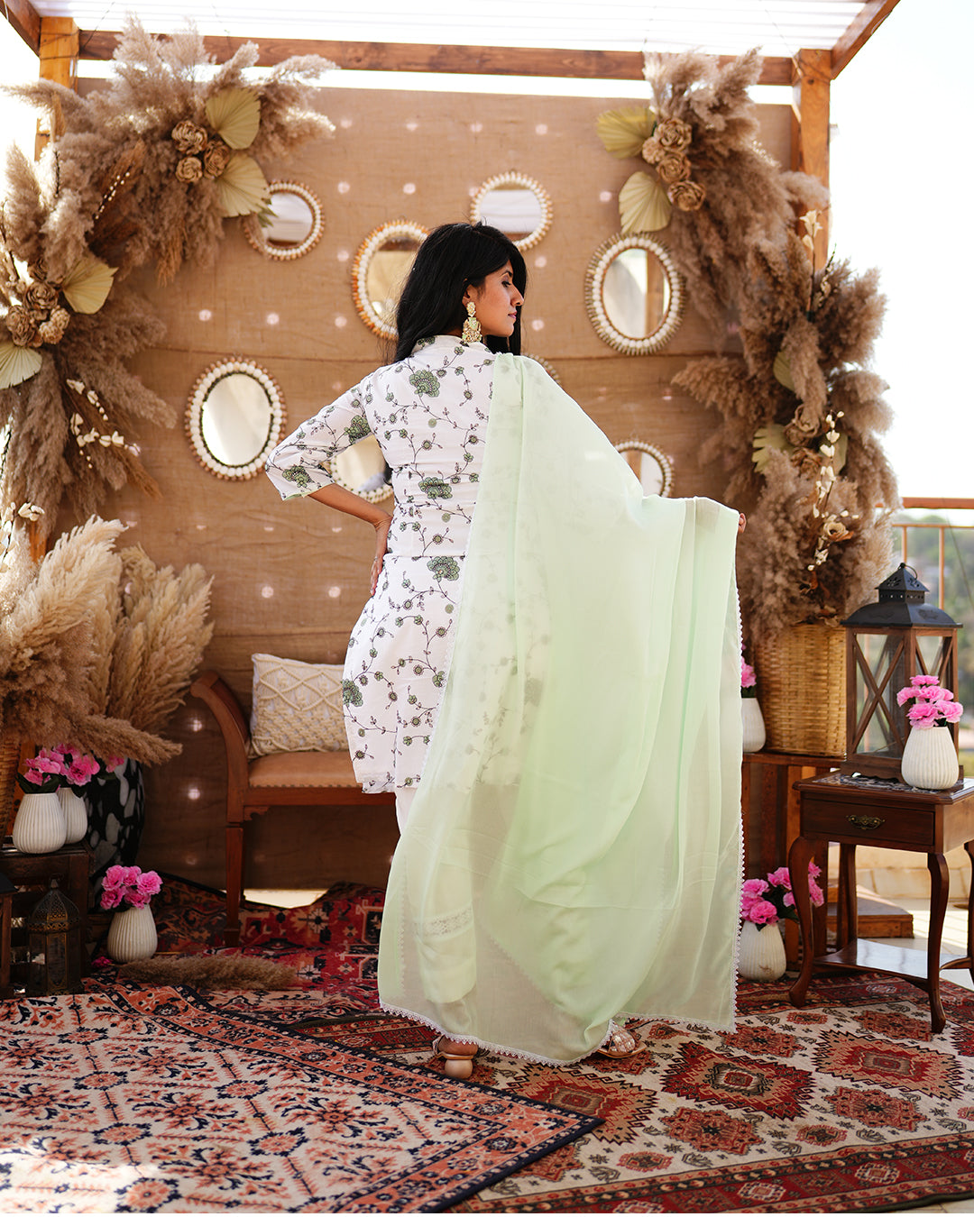 White Pure Cotton Salwar suit with Thread work