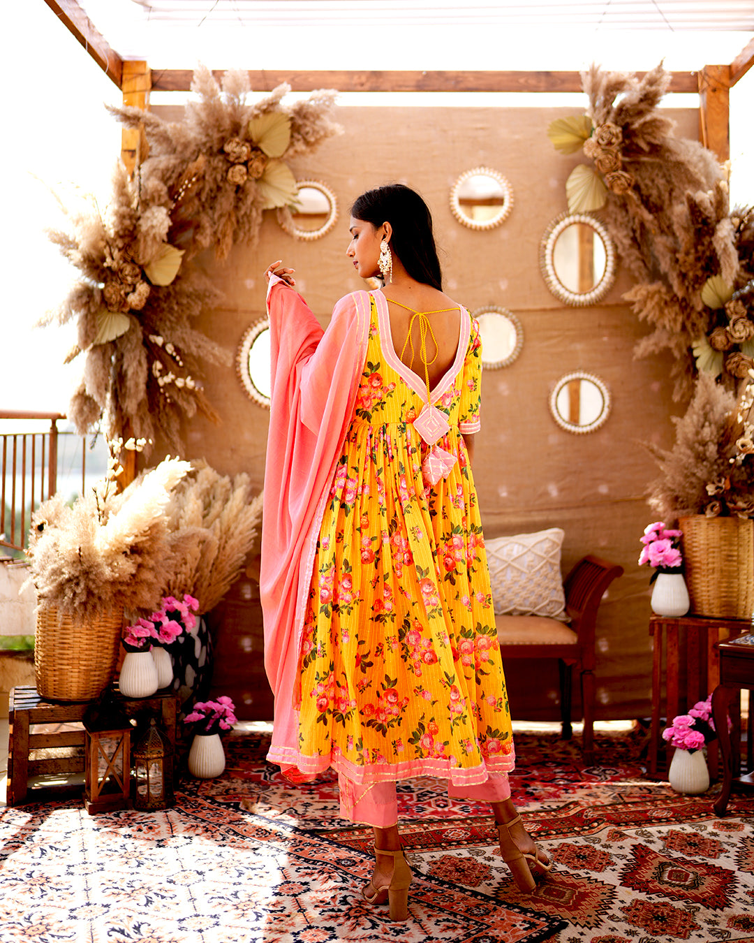 Yellow chanderi cotton anarkali set