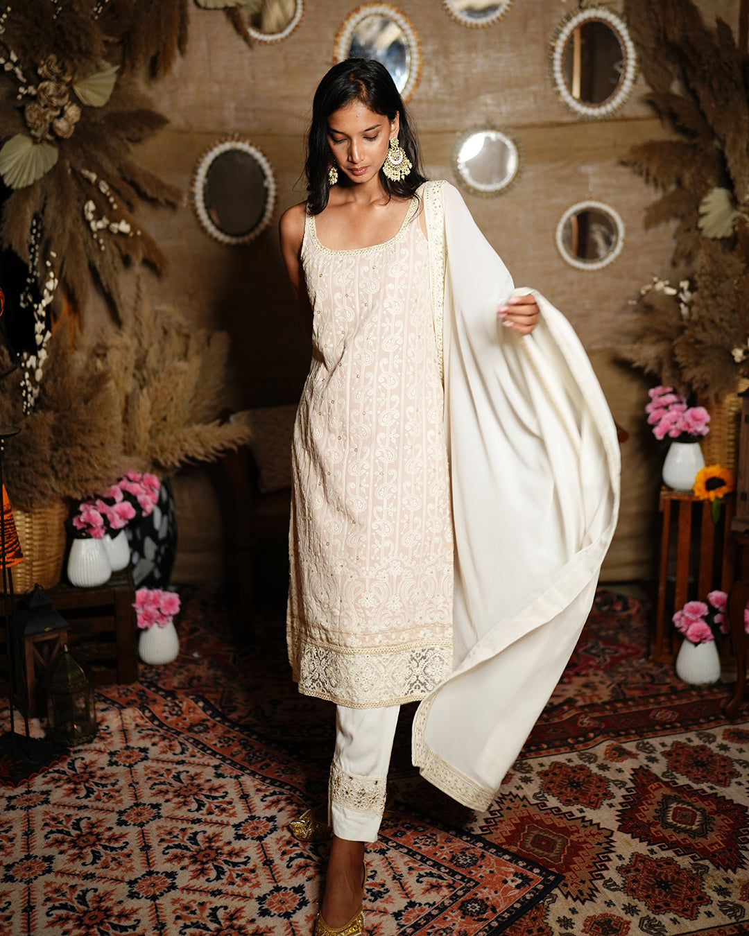 Shell pink viscose georgette chikankari salwar suit