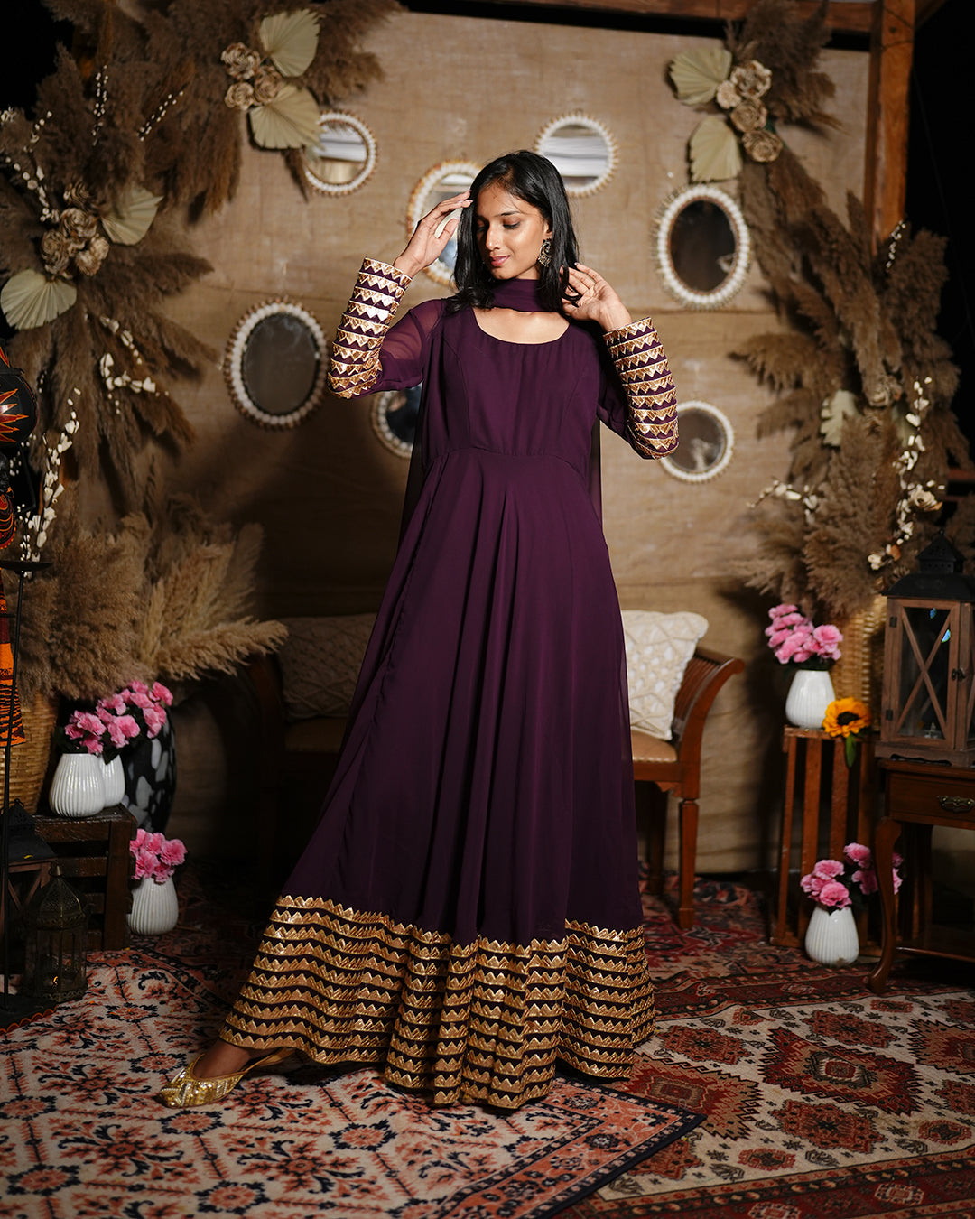 Wine georgette Anarkali