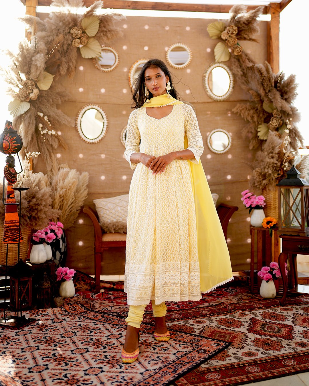 Lemon Yellow Pure Georgette Anarkali