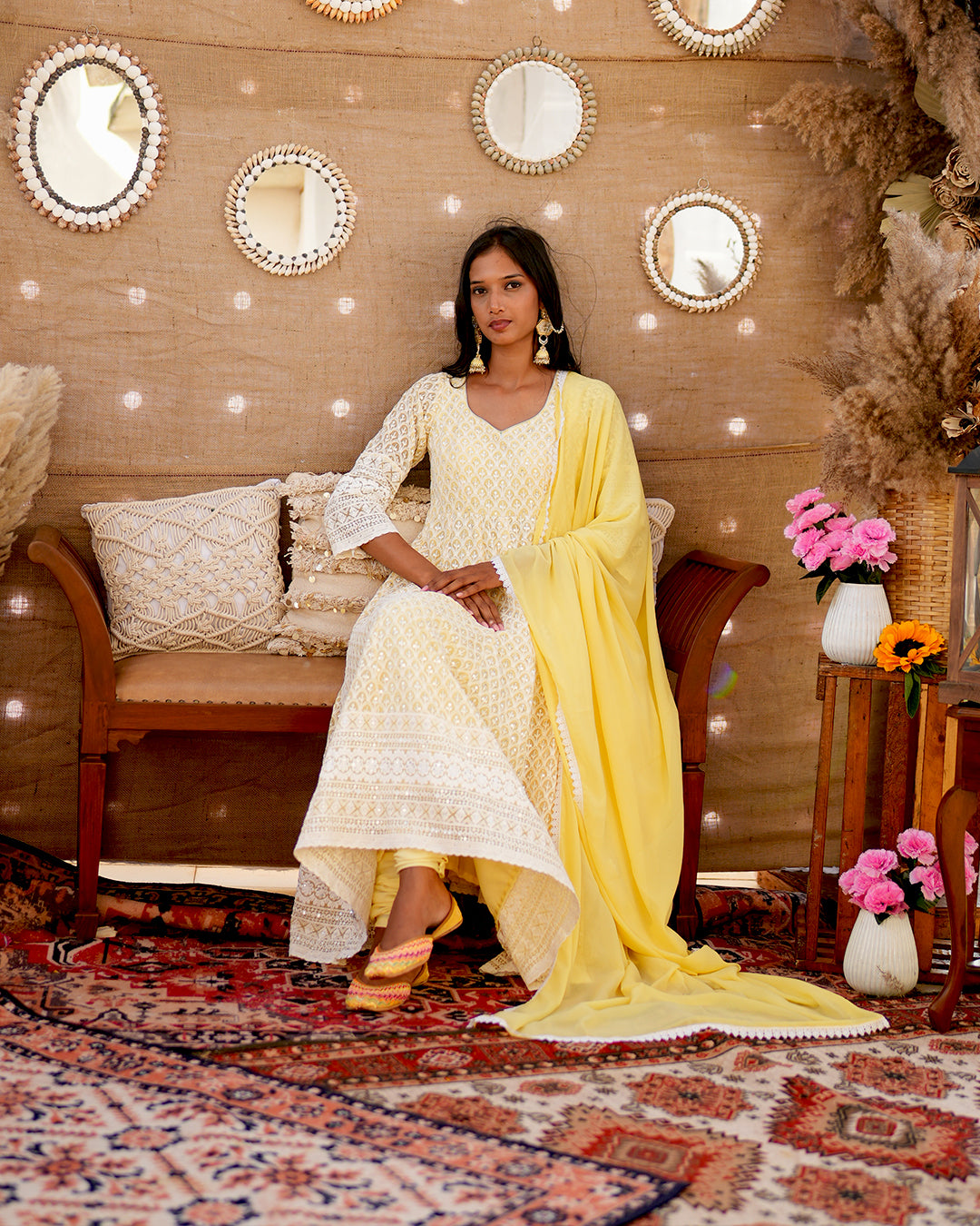 Lemon Yellow Pure Georgette Anarkali