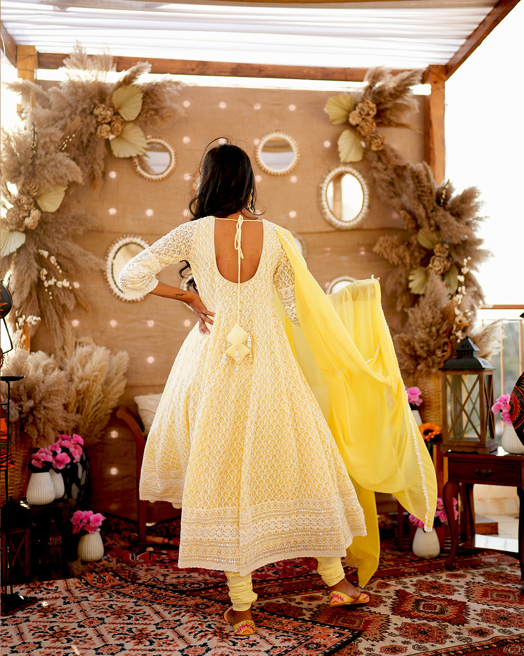 Lemon Yellow Pure Georgette Anarkali