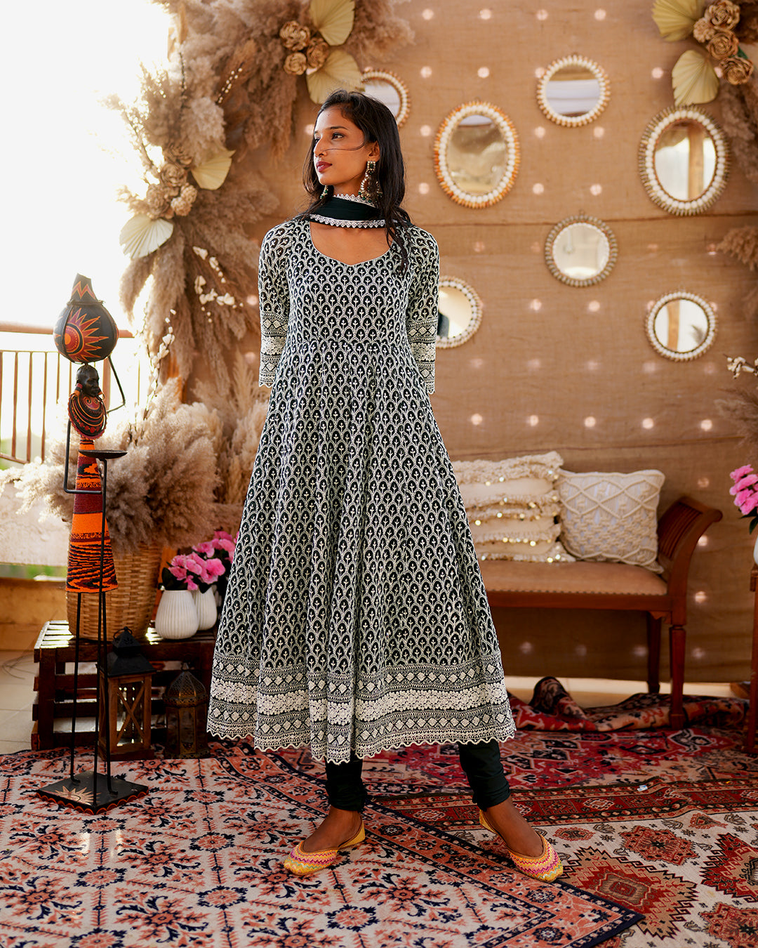 Bottle Green Pure Georgette Anarkali