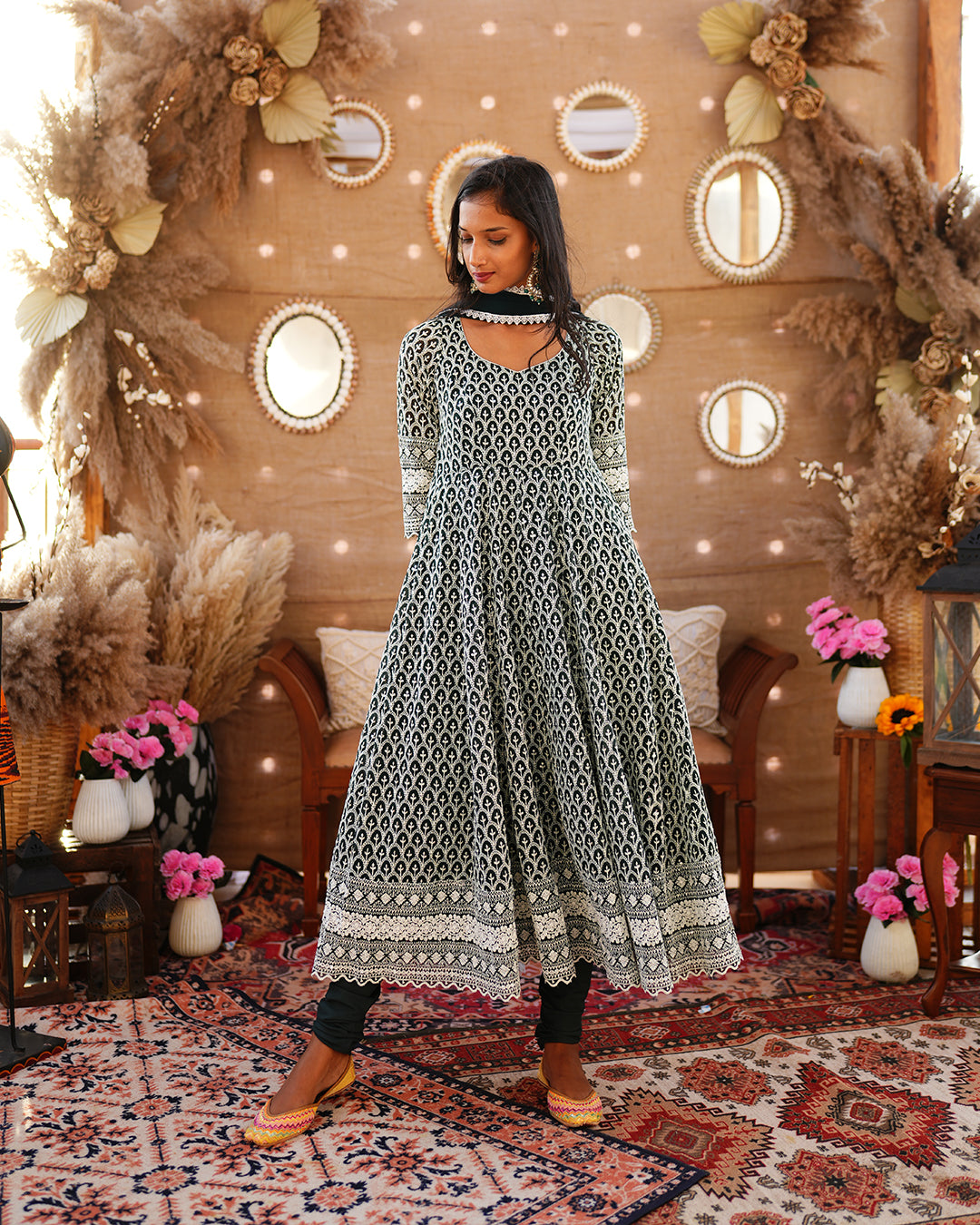 Bottle Green Pure Georgette Anarkali