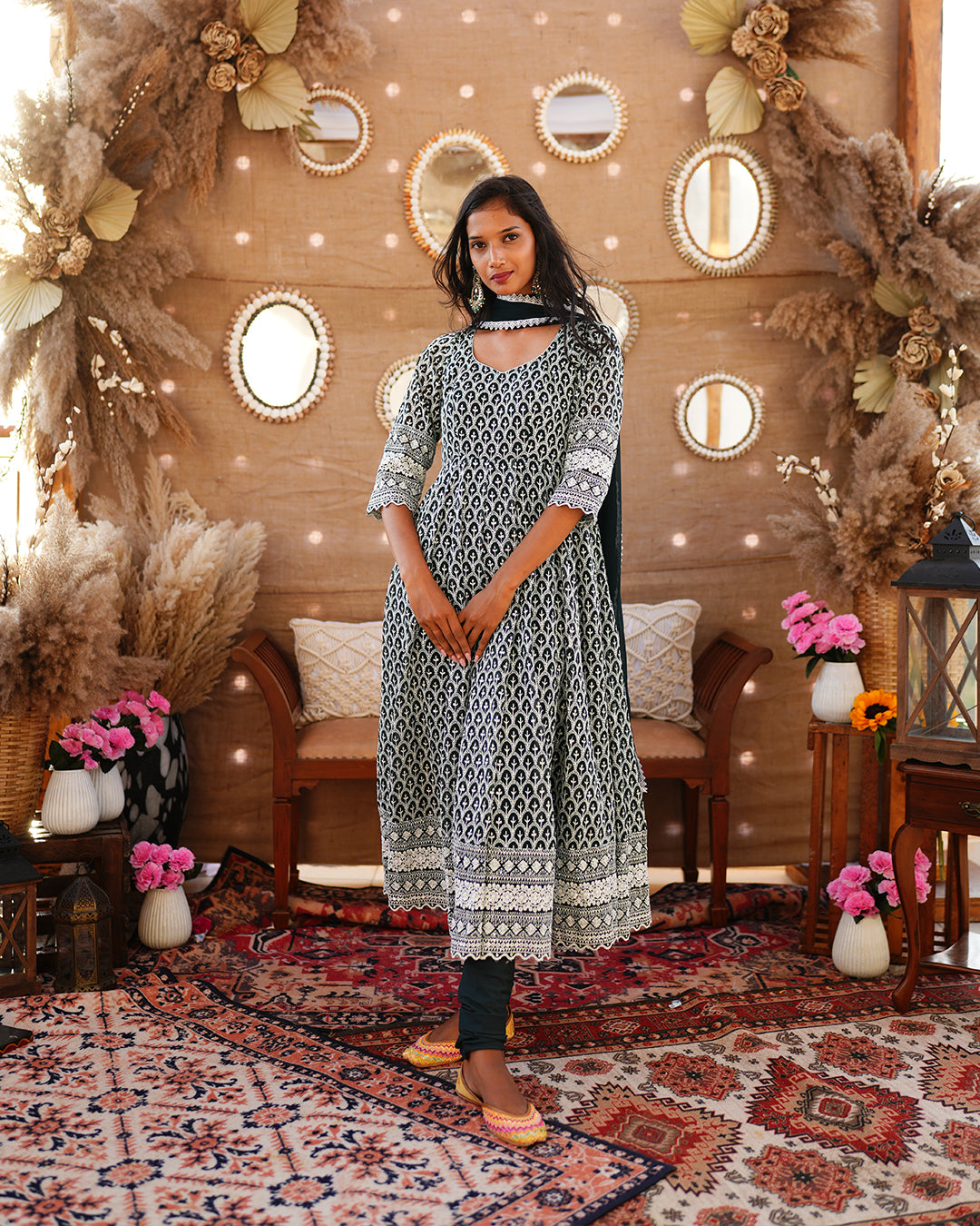 Bottle Green Pure Georgette Anarkali